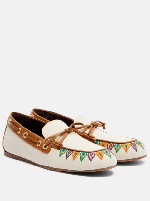 Etro Embroidered canvas boat shoes