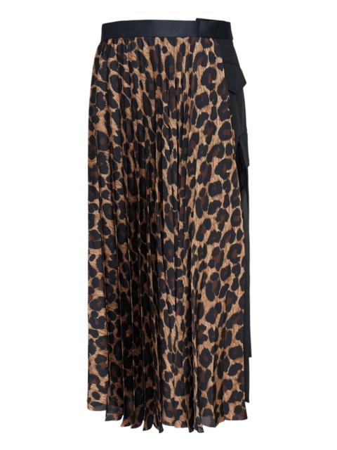 sacai Leopard Pleated Midi Skirt