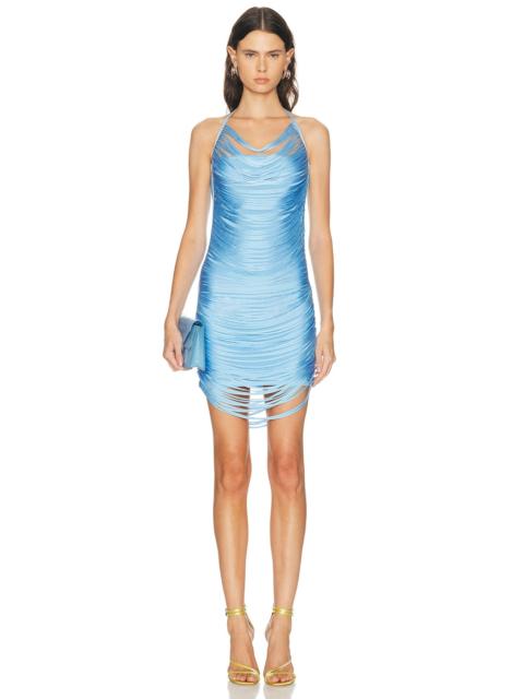 David Koma Fringe Draped Mini Knit Dress
