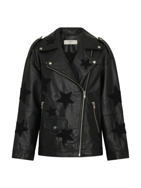 ONE TEASPOON Biker Boyfriend Embellished Moto Leather Jacket - Black Star