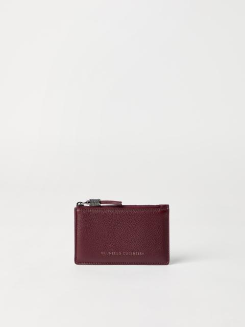 Brunello Cucinelli Grained leather card case with shiny zipper pull