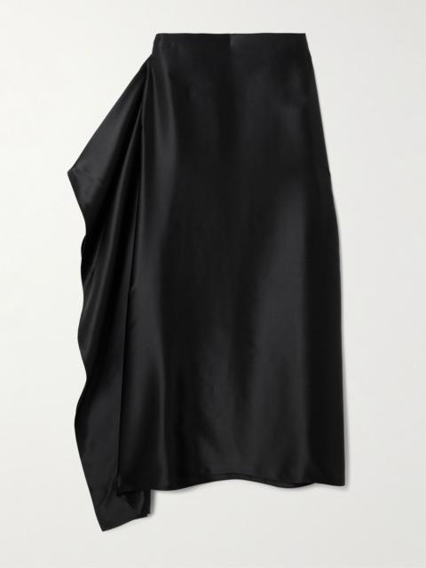 The Row Athalia draped duchesse silk-satin midi skirt Black