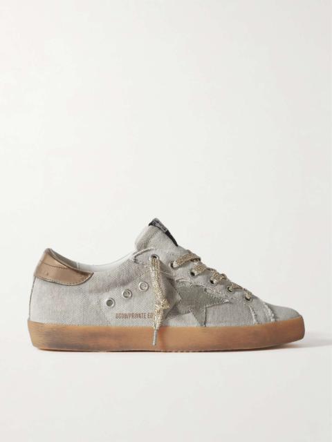 Super-Star suede and metallic leather-trimmed distressed canvas sneakers