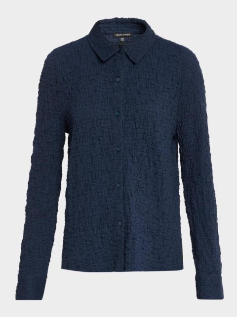 EILEEN FISHER Crinkled Knit Button-Down Shirt