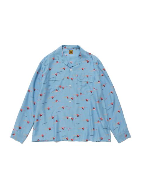 Human Made Human Made Flamingo Open Collar L/S Shirt Blue