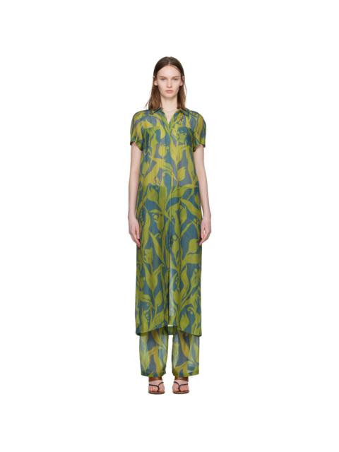 Dries Van Noten Green & Blue Long Shirt Maxi Dress