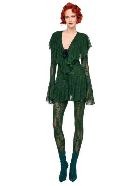 NORMA KAMALI LONG SLEEVE DEEP V RUFFLE MINI DRESS
