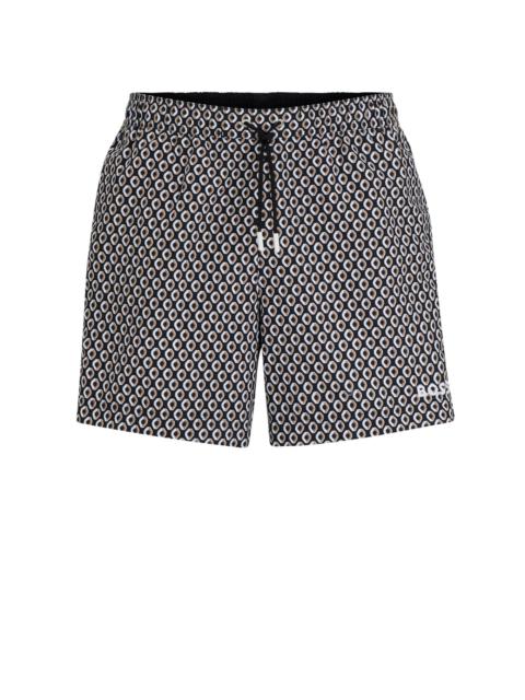 BOSS MICRO-PRINT QUICK-DRYING SWIM SHORTS WITH LOGO DETAIL