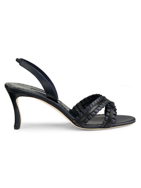 Manolo Blahnik Women's Volusan 70MM Leather Slanted-Heel Sandals - Navy Black