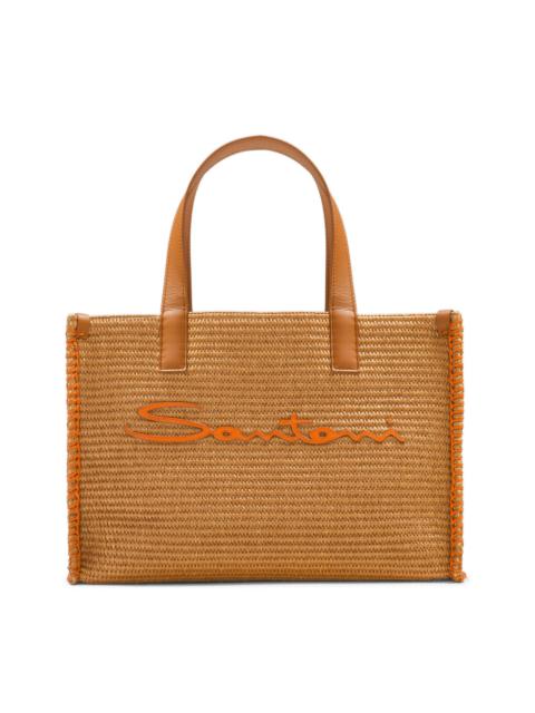 Santoni Brown raffia tote bag