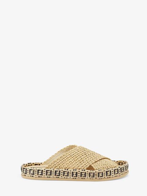 FENDI Beige raffia flats