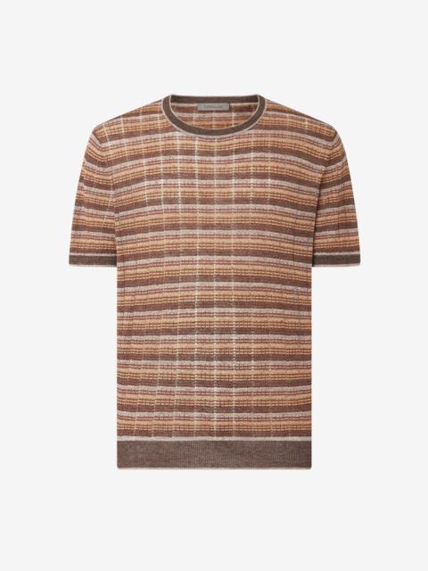 CORNELIANI Brown crew neck linen and silk knitwear