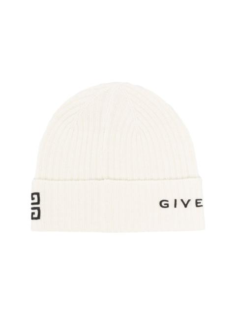 embroidered-logo wool-cashmere blend beanie