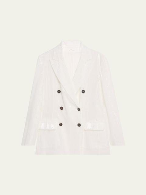 Brunello Cucinelli Sequined Stripe Double-Breasted Organza Jacket
