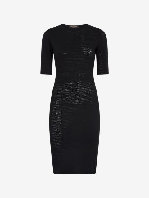 Roberto Cavalli Midi Dress With White Tigress Openwork Detailing