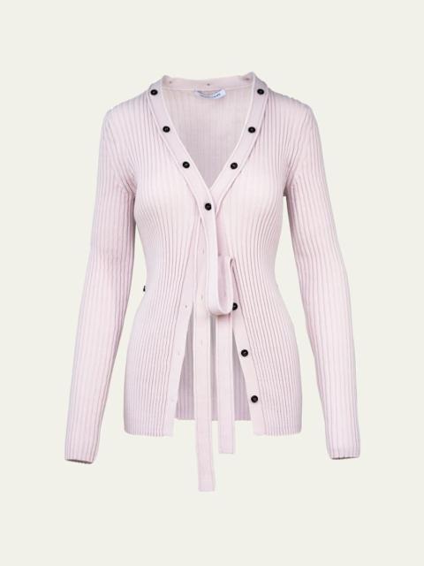 AISLING CAMPS Button Convertible Rib V-Neck Cardigan