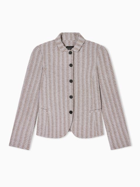EMPORIO ARMANI JACQUARD JERSEY KNIT JACKET WITH AN EMBOSSED WAVE DESIGN