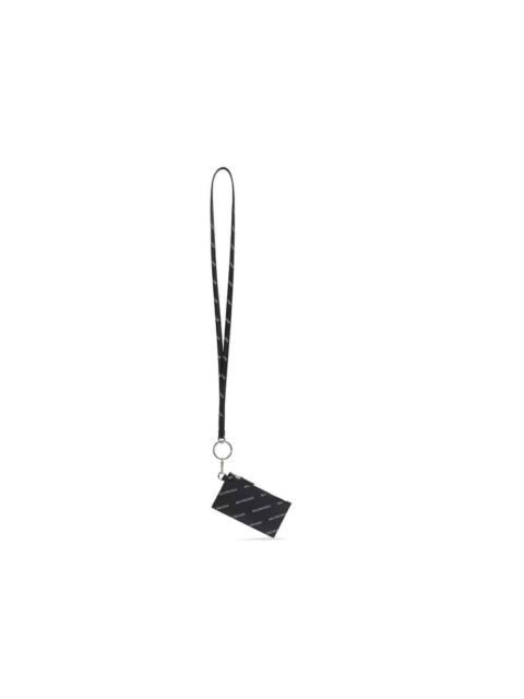 BALENCIAGA Men's Cash Card Case On Keychain With Reflective Allover Logo  in Black