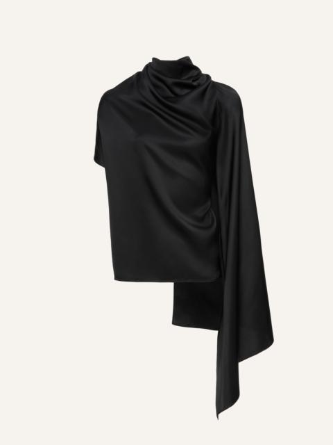 MAGDA BUTRYM Silk asymmetric scarf blouse in black