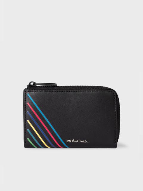 Paul Smith Black Leather 'Sports Stripe' Zip Pouch Wallet