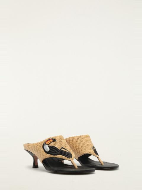 FARM RIO Raffia Embroidered Icons Kitten Heeled Sandal