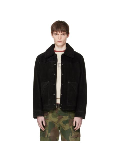RRL by Ralph Lauren Black Shearling-Collar Suede Western Jacket