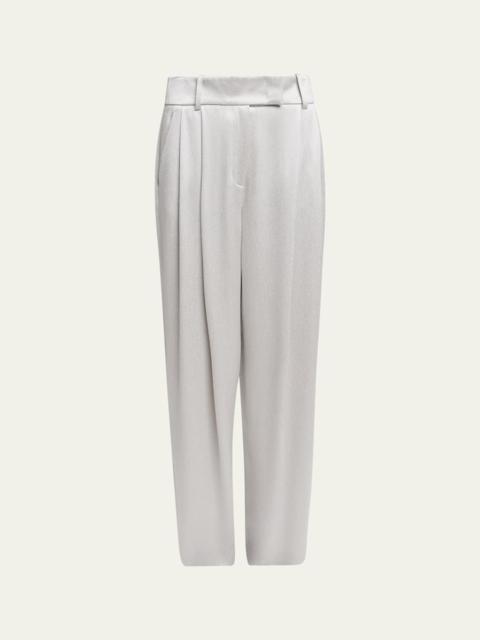 GIORGIO ARMANI Hammered Satin Pleated Straight-Leg Trousers