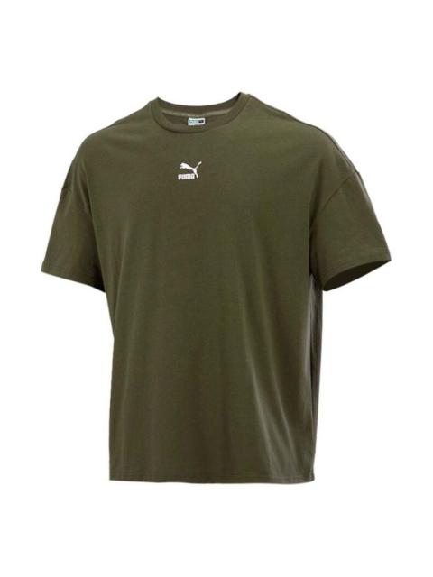 PUMA Sports Running Training Gym Quick Dry Breathable Round Neck Short Sleeve Green 533100-44