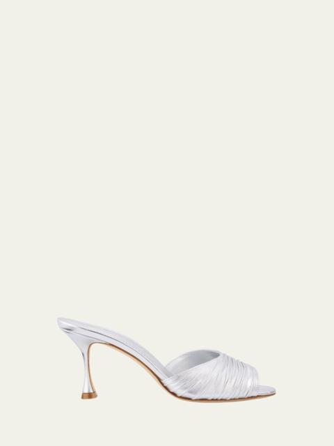 Manolo Blahnik Pirua Ruched Metallic Mule Sandals