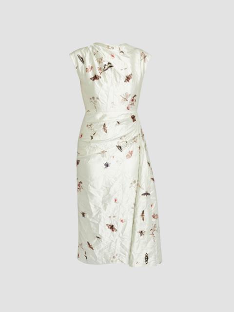 Erdem DRAPED PRINTED TEXTURED SATIN MIDI DRESS