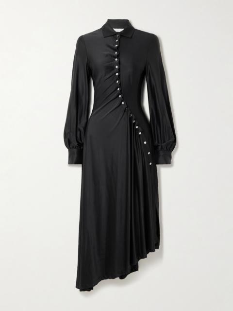 rabanne Embellished gathered satin-jersey midi shirt dress Black