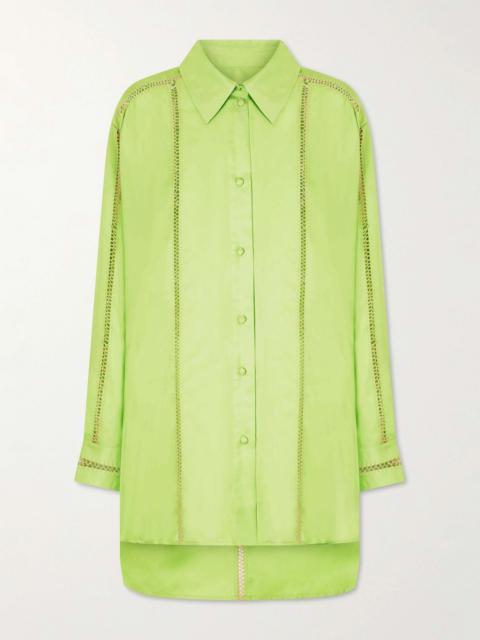 diotima Bridgetown embroidered silk-satin shirt Lime green