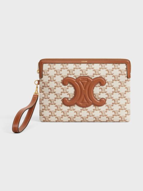 SMALL POUCH WITH STRAP celine signature in TEXTILE WITH TRIOMPHE PRINT AND CALFSKIN