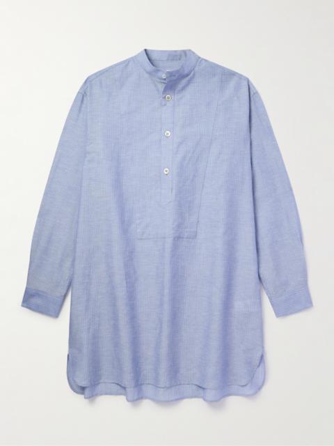 Loro Piana Suwako Grandad-Collar Striped Linen and Cotton-Blend Shirt