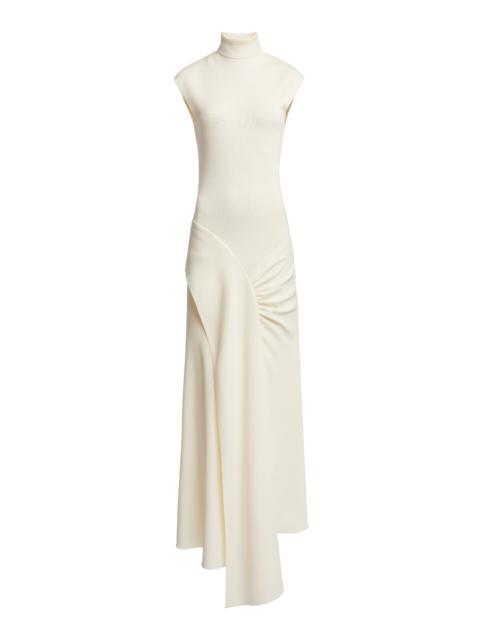 Ruched Knit Midi Dress off-white