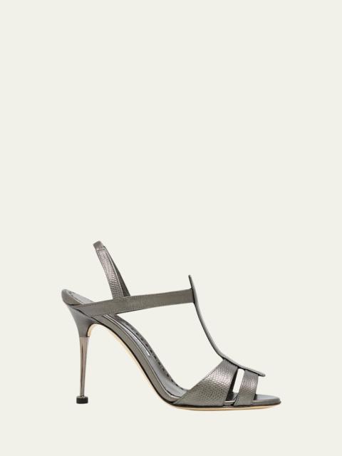 Manolo Blahnik 70mm Retaux Metallic Leather Sandals