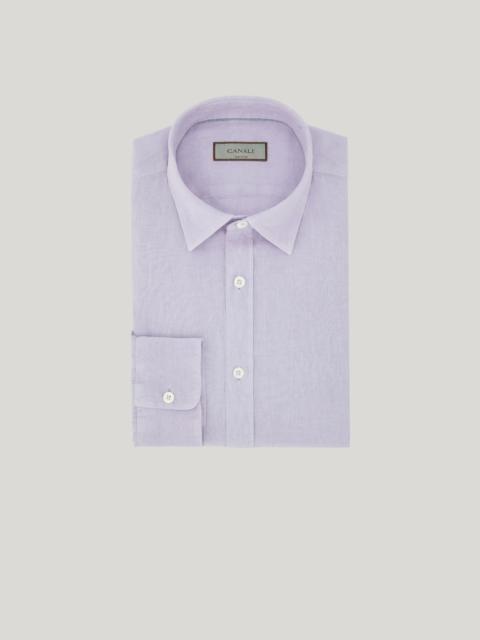 Canali LILAC GARMENT-DYED LINEN REGULAR-FIT SHIRT WITH NARROW POINTED COLLAR