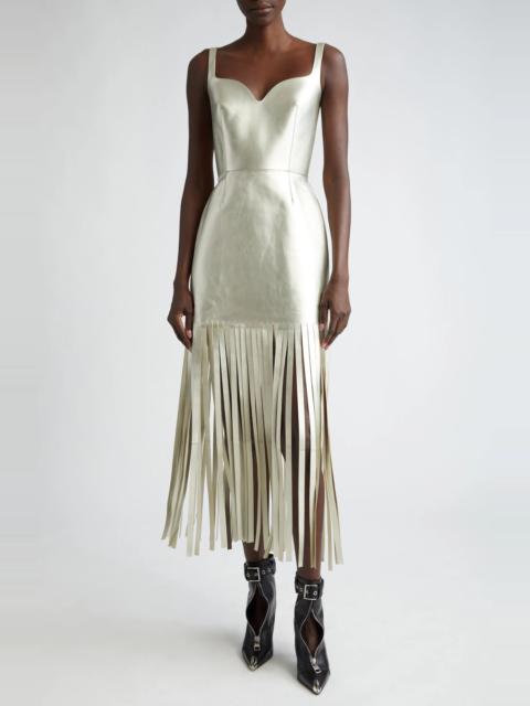 Fringe Metallic Lambskin Leather Dress