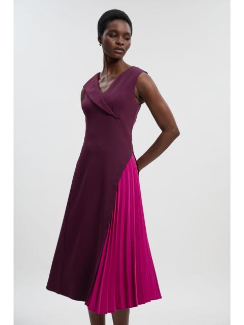 KAREN MILLEN Soft Tailored Colour Block Pleated Side Sleeveless Midi Dress