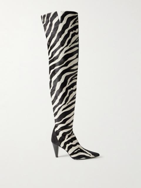 KHAITE Harvey Suede And Zebra-print Calf Hair Over-the-knee Boots