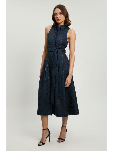 KAREN MILLEN Linen Matte Sequin Collared Midi Dress