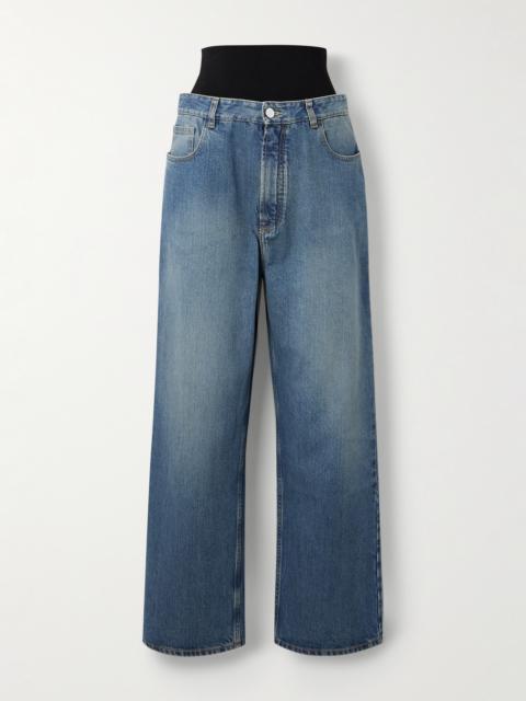 Alaïa Layered Jersey-trimmed Wide-leg Jeans