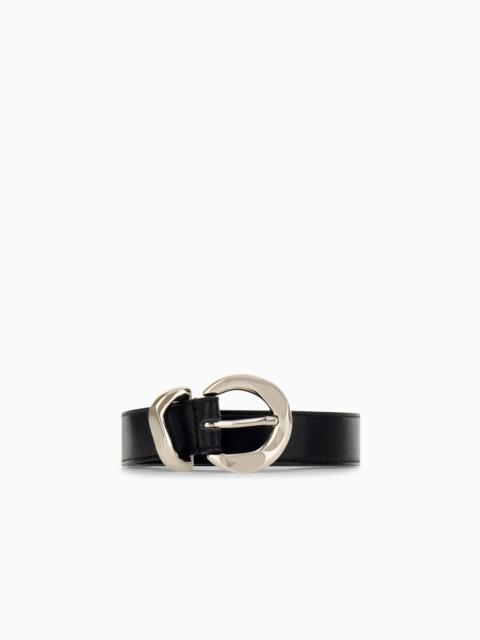 EMPORIO ARMANI LEATHER TONGUE BELT WITH A POLISHED METAL BUCKLE