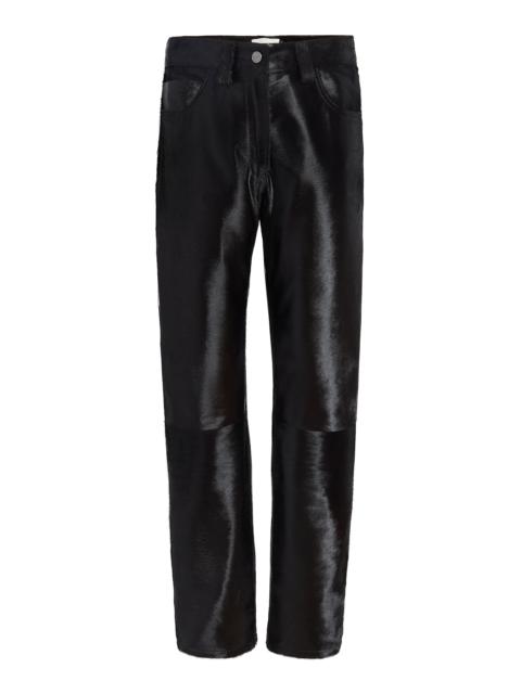 KHAITE Callum Mid-Rise Haircalf Straight-Leg Pants brown