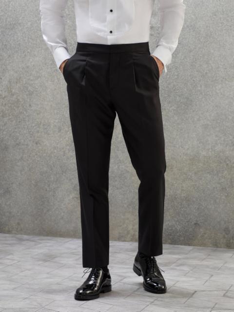 Lightweight virgin wool and silk twill tuxedo trousers with pleat