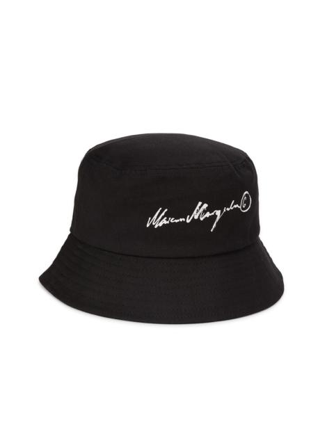MM6 Maison Margiela Men's Logo Cotton Bucket Hat - Black Ecru Print
