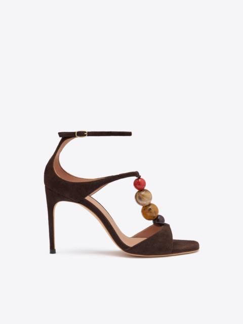 MALONE SOULIERS Leia 90 Dark Brown Beaded Suede Sandals