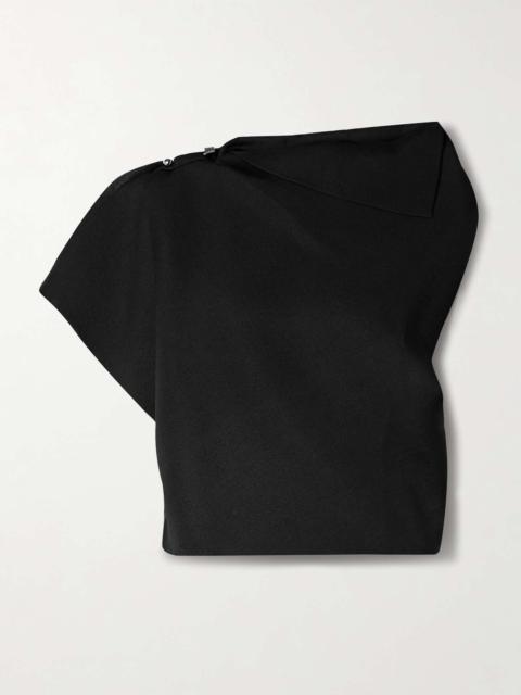 JACQUEMUS Trapèze asymmetric draped embellished knitted top Black