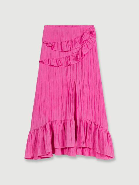 maje Long satin-effect crinkle skirt