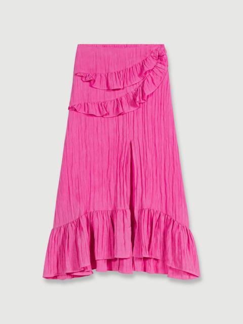 Long satin-effect crinkle skirt